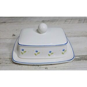 Vintage Ulster Ceramics CoveredButter Dish CobaltBlue Floral Farmhouse U.K. Made